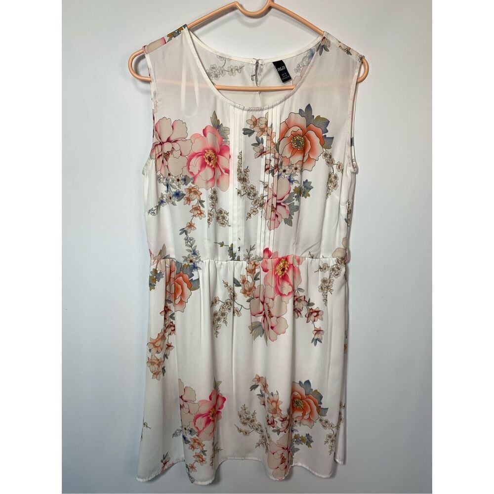 R&B Women's Floral Sleeveless Pleated Lined A-Line Dress Cream Size 12